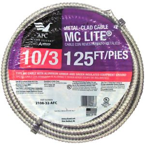 Armored Cable 125 ft. 10/3 Circuit Stripe Surface Mounted Solid Grounded Copper