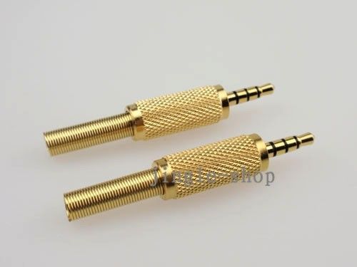 New 2PC 3.5mm 4 Pole Male Repair Headphone Jack Plug Metal Audio Soldering Gold