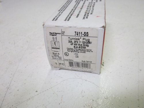 Pass &amp; seymour 7411-ss turnlok plug 20a 120/208v  *new in a box* for sale