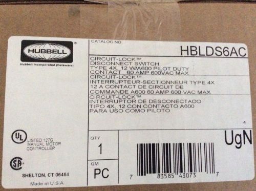 HBLDS6AC Hubbell Circuit Lock Disconnect Switch 600V 60A