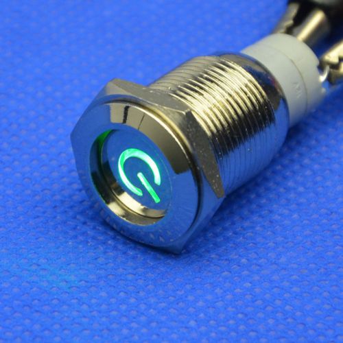 10pcs/lot 16mm green power logo led latching push button switch dc 12v car for sale
