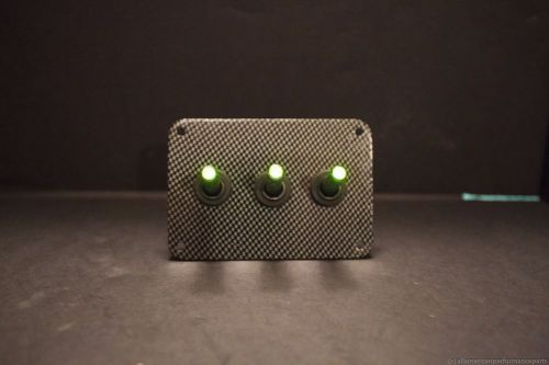 3 HOLE Carbon Fiber LOOK PANEL w/ LED toggle switches - GREEN