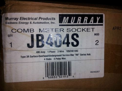 MURRAY JB404S 400A 1 PHASE 3W 120/240V 3R COMB METER SOCKET NEW IN BOX A7