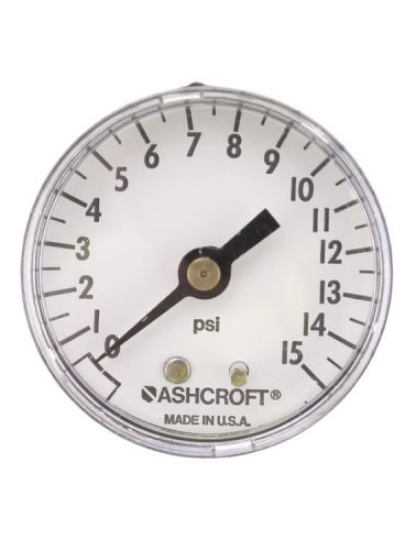 Ashcroft 2&#034;inch 0-15PSI 1/4&#034;NPT Brass Socket Back Mount Pressure Gauge Gage