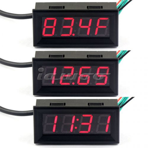 °F Digital Car Clock Temp 12 Volt Tester Panel Meters Gauges Automotive Red LED