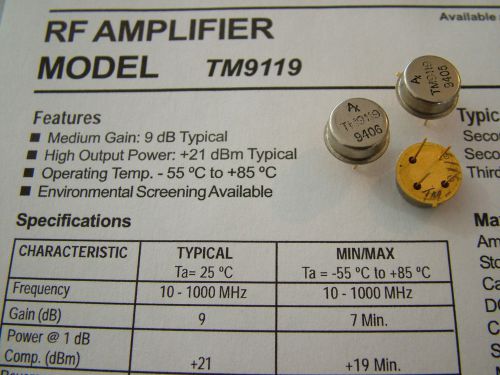 RF AMPLIFIER TM9119 10MHz - 1000MHz TO-8 QTY 1 UNIT