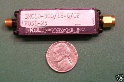 K&amp;L RF microwave bandpass filter, 0.300 GHz / 18 MHz, 2 Watt, tested with data