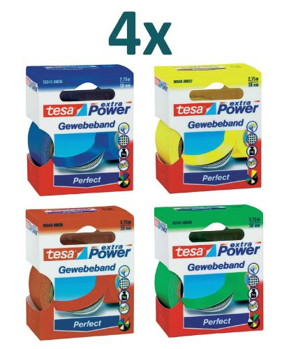 4x Tesa extra Power Perfect Tape, 9&#039;x1,5&#034; (2,75m x 38mm), 4 rolls - Colors RGBY