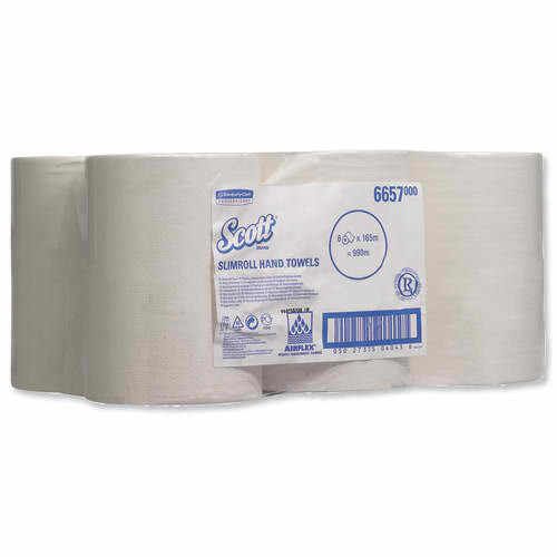 Scott slimroll hand white paper towels high capacity - 6 pack - 8&#034; x 580&#039; rolls for sale