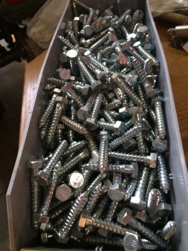 Lot of 100 steel hex lag screw bolt 3/8&#034; x 2&#034; zinc plated hex head hillman for sale