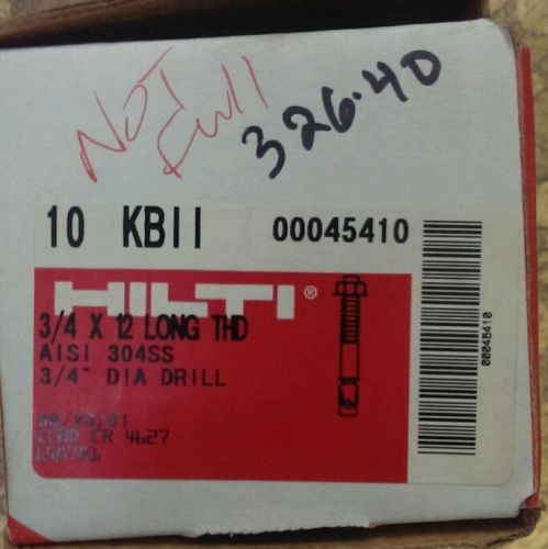 6 - 3/4 x 12 long thread hilti stainless steel anchors kwik bolt 2 for sale
