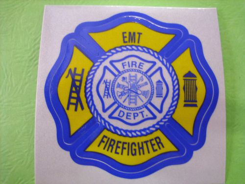 EMT FIREFIGHTER &amp; MALTESE CENTER 3&#034;  OUTSIDE  WINDOW DECAL/STICKER