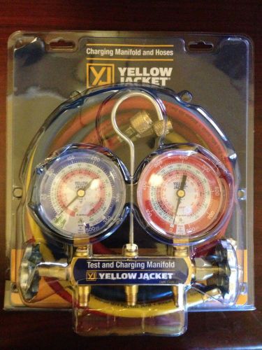 Yellow jacket 42004 series 41 manifold, 3/8&#034; gauges w/hoses r22/404a/410a for sale