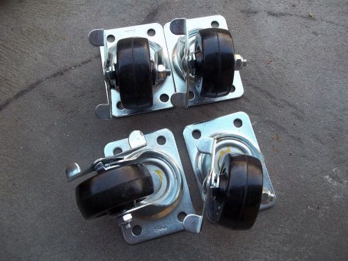 Set of 4 Swivel Plate Casters with 2 1/2 &#034; Polyurethane Wheels.With Brake. New!