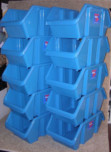 2175-7/ blue 10 storage bin dabble sided opening plastic stackable stack up lot for sale