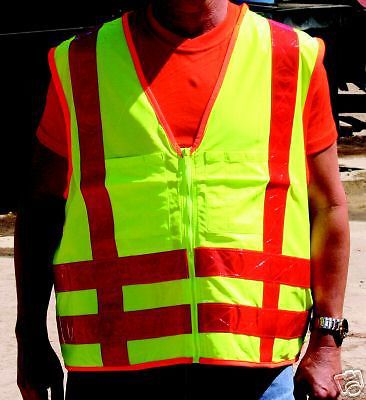 QTY 6- HIGH VISIBILITY REFLECTIVE GREEN SAFETY VESTS