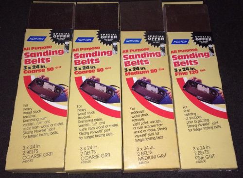 Norton Sanding Belts -50-80-120. 3x24&#034; 8 Total Peices