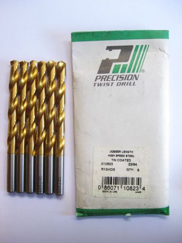 NEW 6PC LOT 23/64 TIN COATED  DRILL BIT USA JOBBER LENGTH PTD