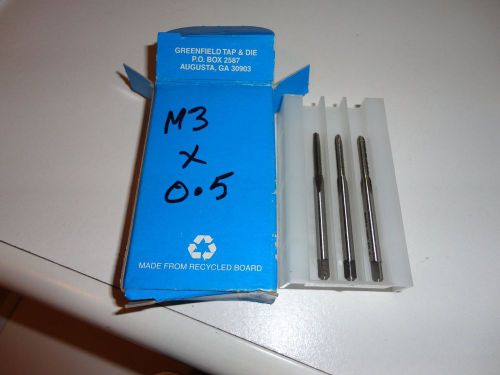 Greenfield HSS  Metric right hand taps. set of three . M3 x 0.5 pitch.