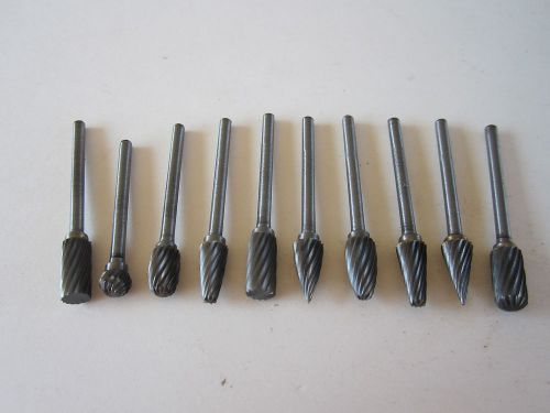 10 Large Single Cut 1/4&#034; Head Carbide Burrs 1/8&#034; Shank Fits Rotary Tools PLUS G.