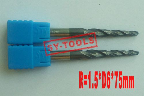 1pc R1.5*D6*30.5*75 Solid Carbide tapered Ball nose endmills coating TiAlN HRC55