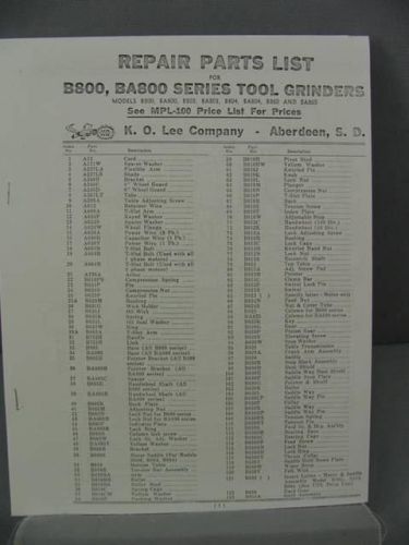 KO Lee B800 &amp; BA800 Series Grinders - Parts Manual