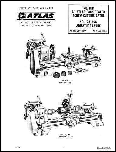 Atlas 6 Inch No. 618 Lathe Manual Instructions &amp; Parts