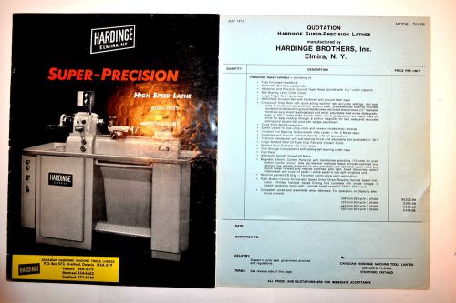 HARDINGE SUPER-PRECISION HIGH SPEED LATHE MODEL DV59 CATALOG &amp; PRICE QUOTE RR683