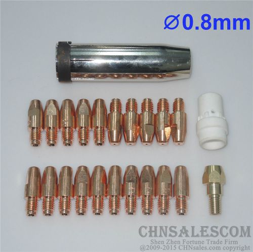 23 PCS MB 36KD MIG/MAG Welding Air cooled Gun Contact Tip 0.8x30 M8 Gas Nozzle