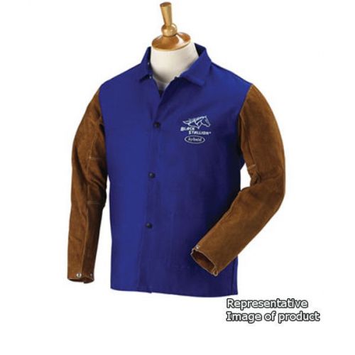 Revco Hybrid FRB9-30C/BS 30&#034; 9oz. Blue/Brn FR Cotton/Cowhide Jacket, Medium