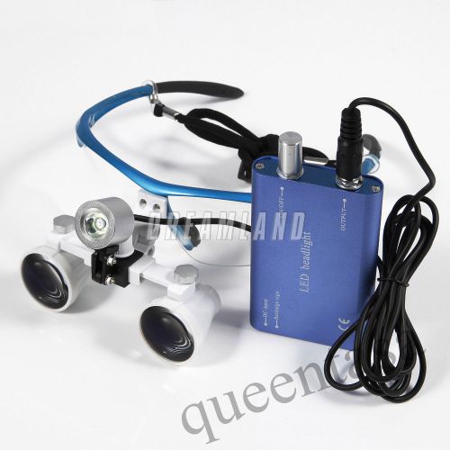 Blue dental surgical binocular loupes 3.5x 420mm glasses + led headlight lamp for sale