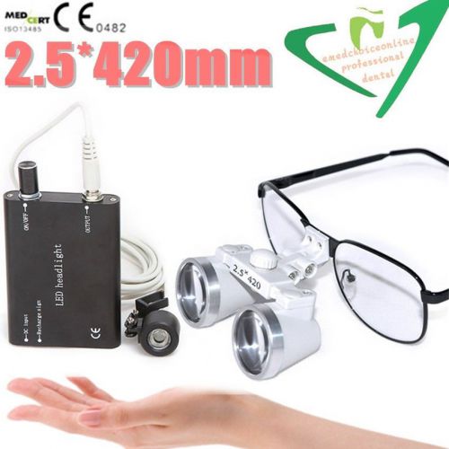Brand new dental surgical medical binocular loupes 2.5x 420mm + led lamp for sale