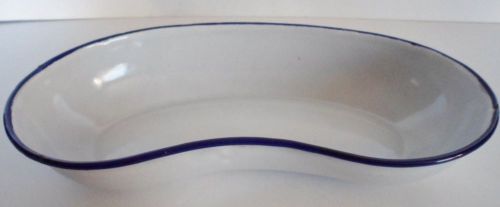 Vintage emesis basin czecho-slovakia white enamel blue trim kidney bowl for sale