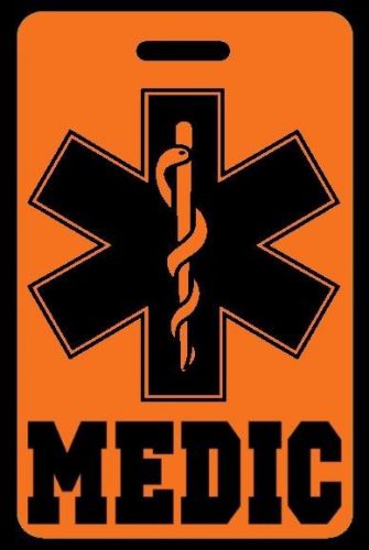 Orange medic luggage/gear bag tag - free personalization - new for sale
