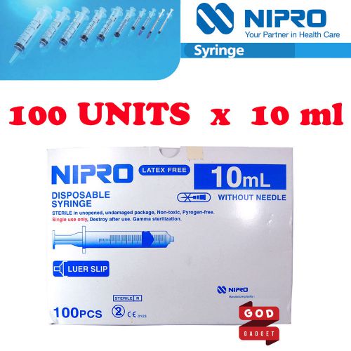 100 x 10ml Nipro Syringe Luer slip Tip Hypodermic Needle Sterile Latex Free cc
