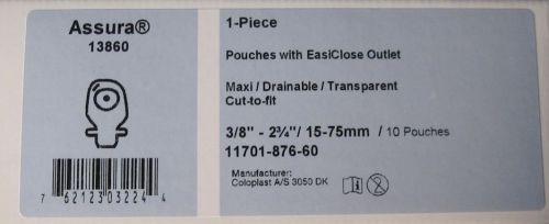 Coloplast Assura 13860 1-Piece Cut-to-fit Drainable Colostomy  Exp: 08-16 Box 10