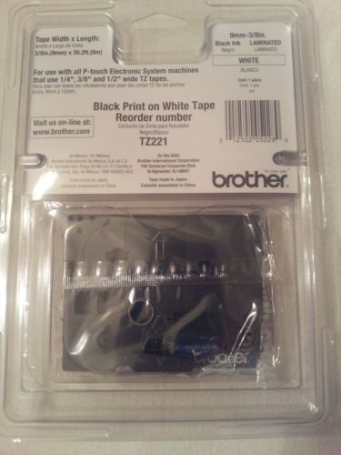 Brother P-Touch labels  3/8&#034; 9mm  Black print on White tape  TZ-221
