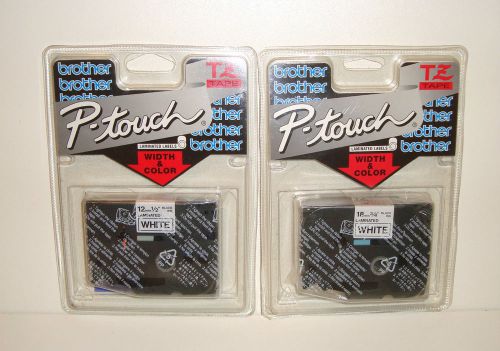 NEW Brother P-Touch TZ Tapes - Black Ink on White Laminated Labels ( 1/2  &#034; &amp;  3/4 &#034;)