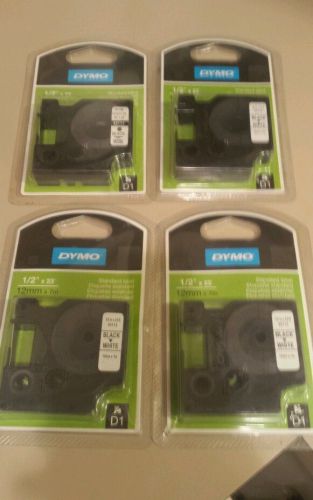 4PK Dymo D1 1/2&#034; (12mm) Black-White Plastic Label Tape (#43113 Replacement Tape)