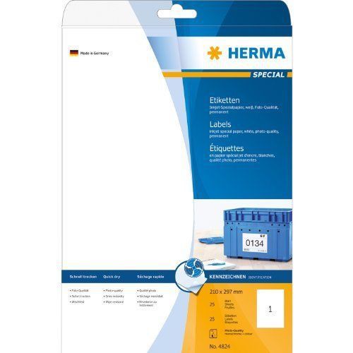 HERMA 4824 210x297mm Inkjet Paper Rectangular Multi Function Labels - Matte Whit