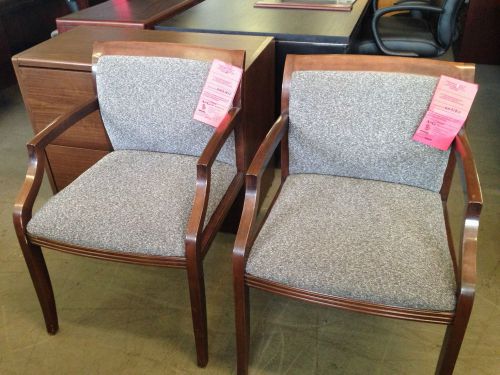 **LOT OF 2 SIDE/GUEST CHAIRS by HON OFFICE FURNITURE w/WALNUT WOOD ARMS &amp; BASE**