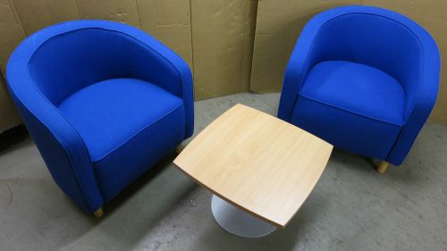 Barolo QT3M Square Beech Wood Coffee Table 2x Blue Office/Reception Tub Chair