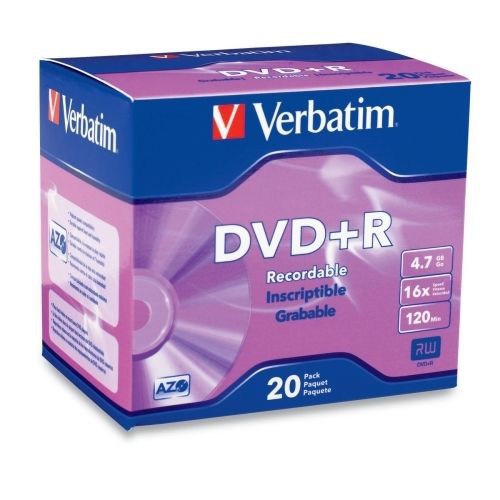 Verbatim 95038 DVD Recordable Media - DVD+R - 16x - 4.70 GB -20 Pack Slim