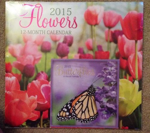 2015 Wall Calendar 12 Month Set of 2 Flowers And Butterflies Organizer Planner