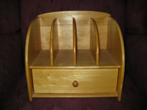 Attractive light pine wood letter holder with divided drawer - nice heavy piece for sale
