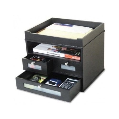 Desktop Organizer Wood Black Drawers Office Desk Storage Paper Tray File Caddy