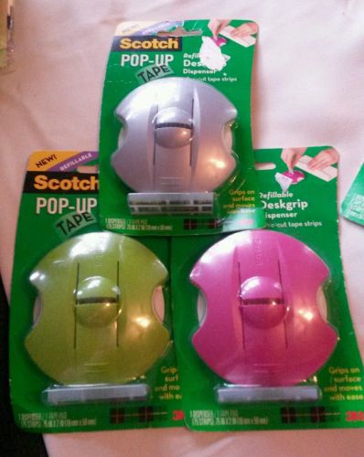 SCOTCH POP-UP TAPE REFILLABLE DESKGRIP DISPENSERs 3 New colors vary