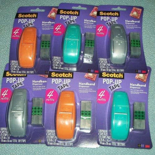 NEW Scotch Pop-up tape handband dispensers tape strips Lot of 6 with refills