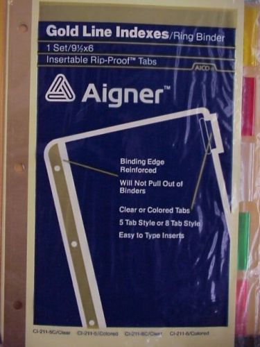 10 pkgs Aigner Gold Line Indexes 5 Clear Tabs 9-1/2&#034; X 6&#034; / ring binder