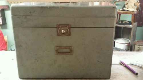 Vintage Steel Industrial Gray Metal Maso File Folder Box With key.